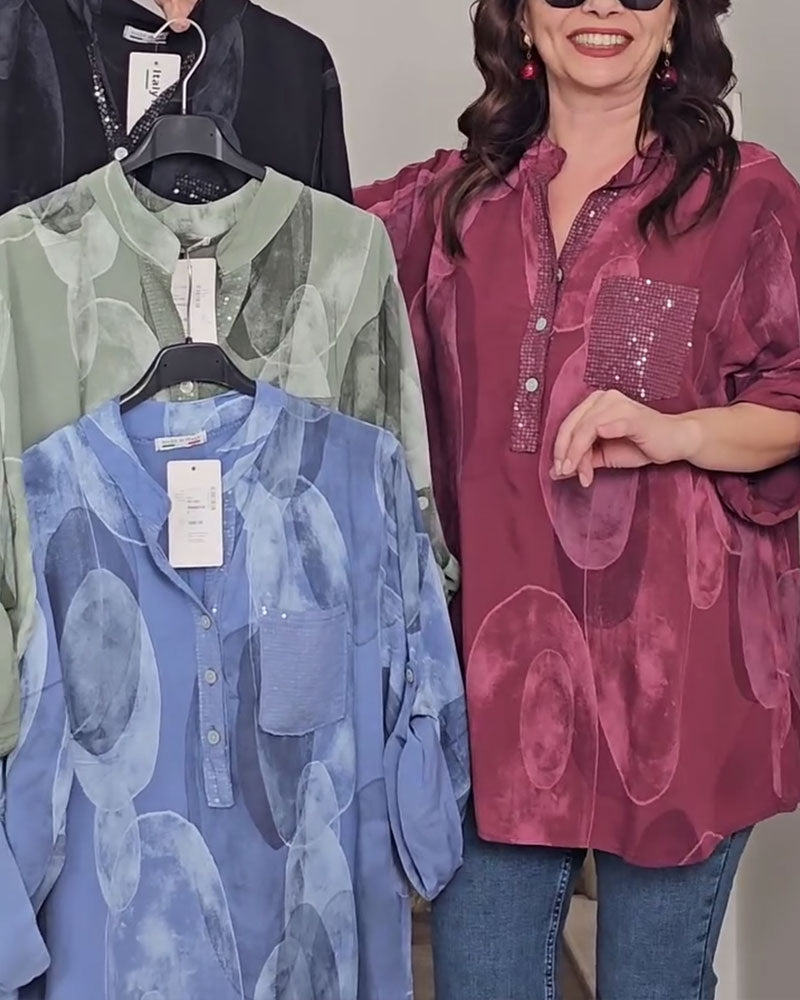 Bluse Knapping Trykt Lomme