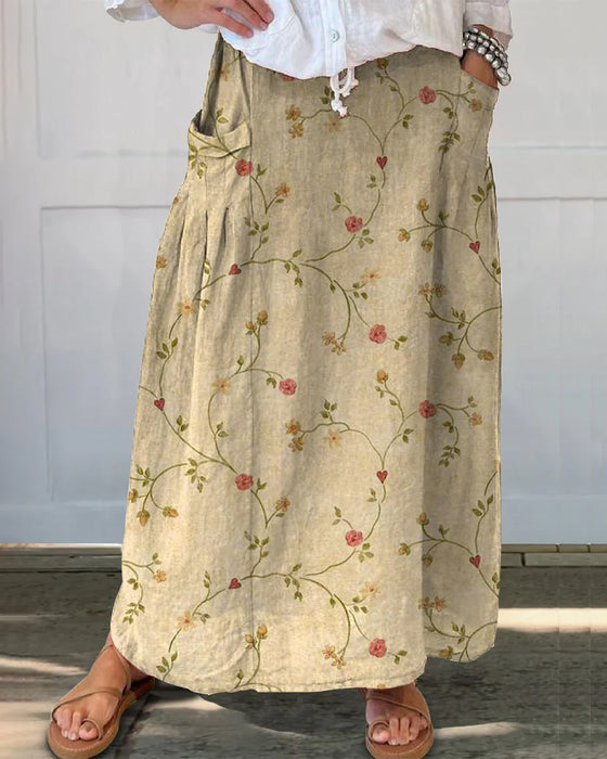 Uformelt skjørt med blomstertrykk
