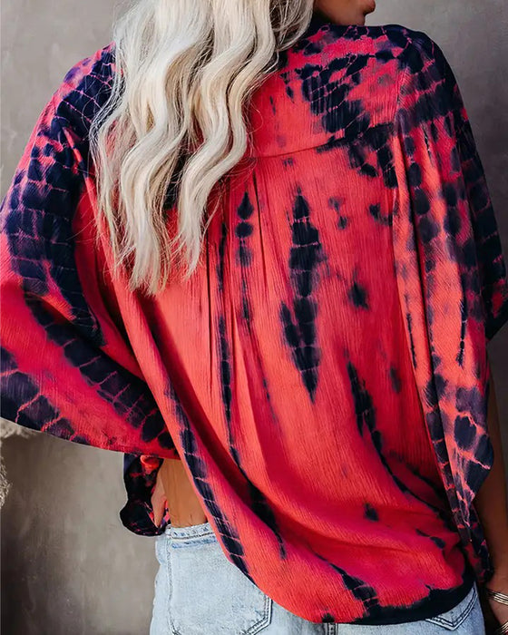 Bluse V-Hals Tie-Dye Casual