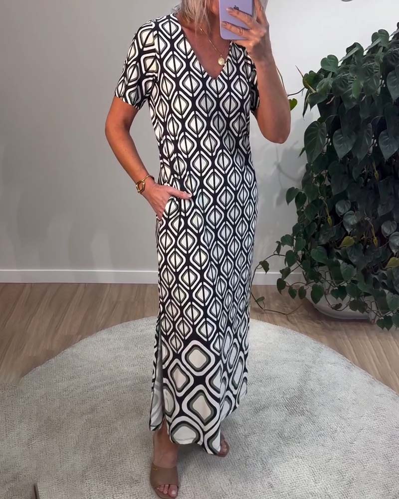Kjole V-Hals Geometrisk Kortermet