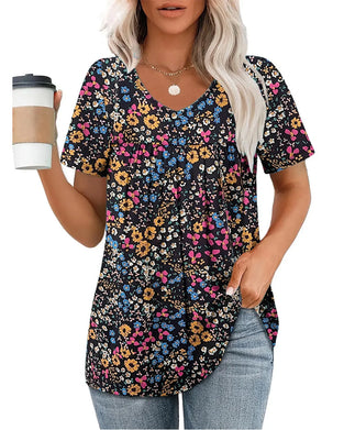 Bluse Blomstret V-Hals Kortermet