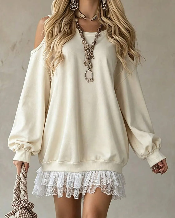 Kjole Cold Shoulder Lykteserm Knipling Patchwork