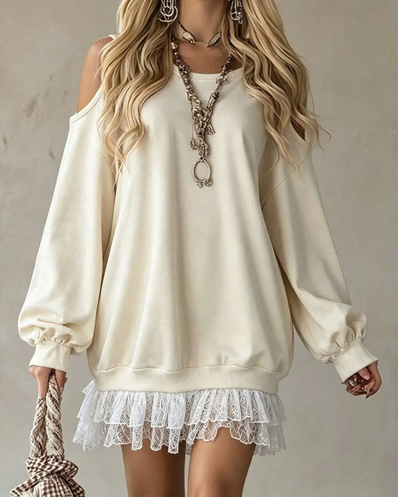 Kjole Cold Shoulder Lykteserm Knipling Patchwork