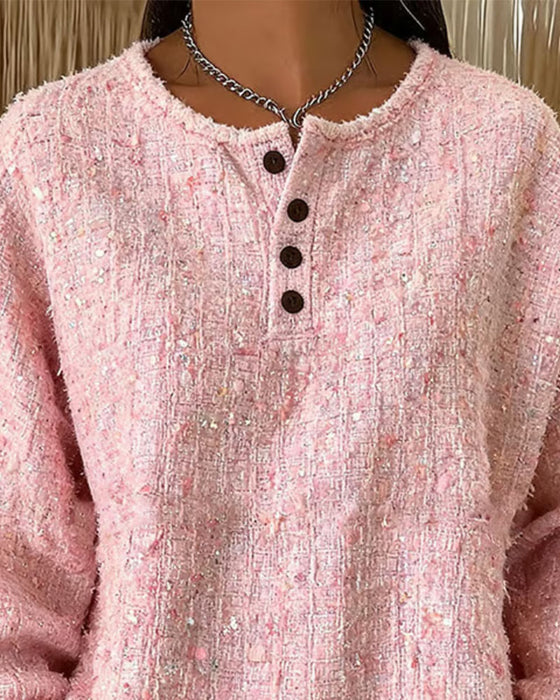 Genser Tweed Henley Krage Knappefront