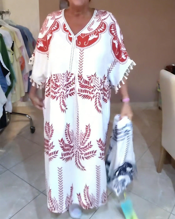 Kjole V-Hals Løs Plus Størrelse