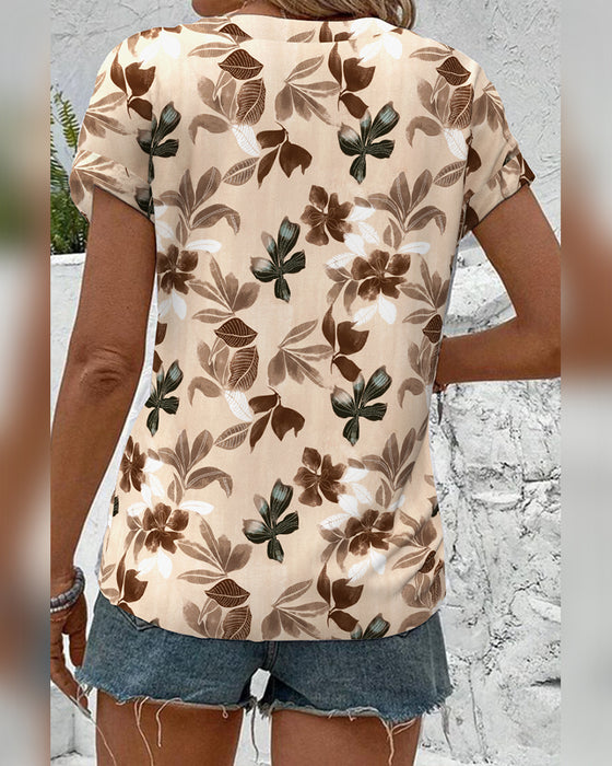 Bluse Ståkrage Kort Erm Trykt