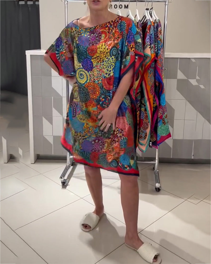 Kjole Bohemisk Trykk Flagermus Erme