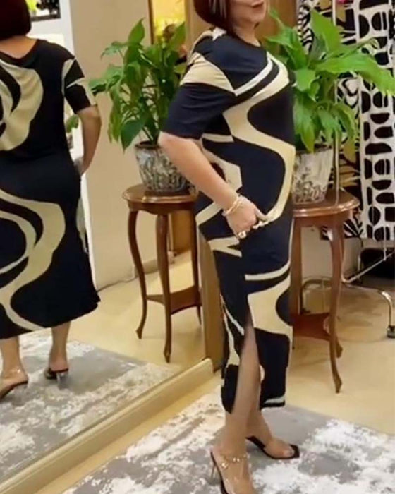 Lekers kjole med print og spalte