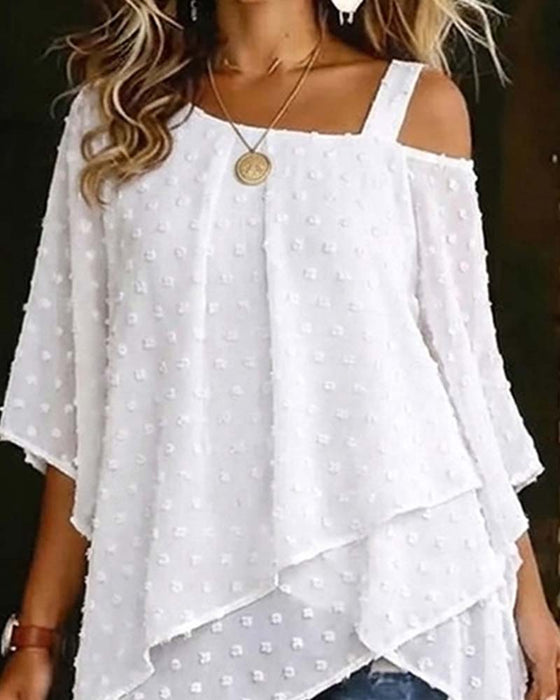 Bluse Tredimensjonal Blomstret Enskuldret