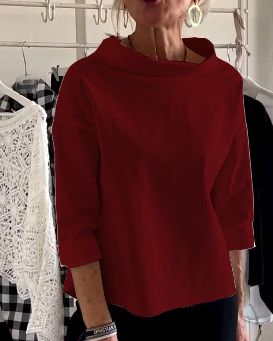 Ensfarget casual topp med jakkeslag