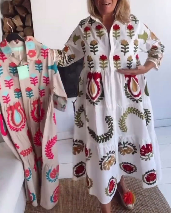 Kjole Blomstret Grafisk Trykk