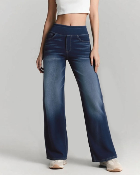 Denim Høy-Waisted Vasket Løs Baggy Casual