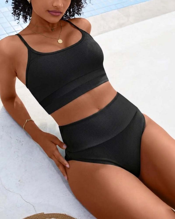 Bikini Solid U Hals Høy Midje