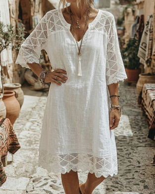 Kjole V-hals Knipling Patchwork Casual