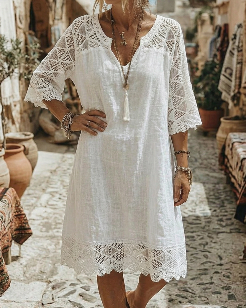 Kjole V-hals Knipling Patchwork Casual