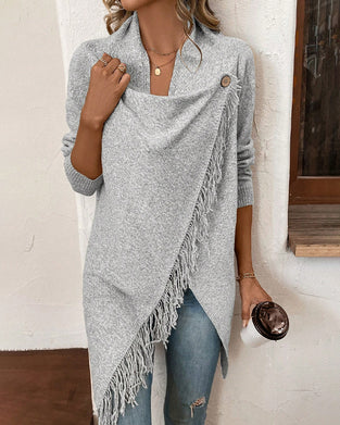 Genser Med Asymmetrisk Design, Fransede Detaljer Og Strikket Stoff