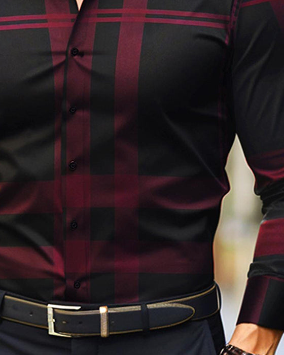 Skjorte Herre Rutet Trykk Langermet Knapping Skjorte