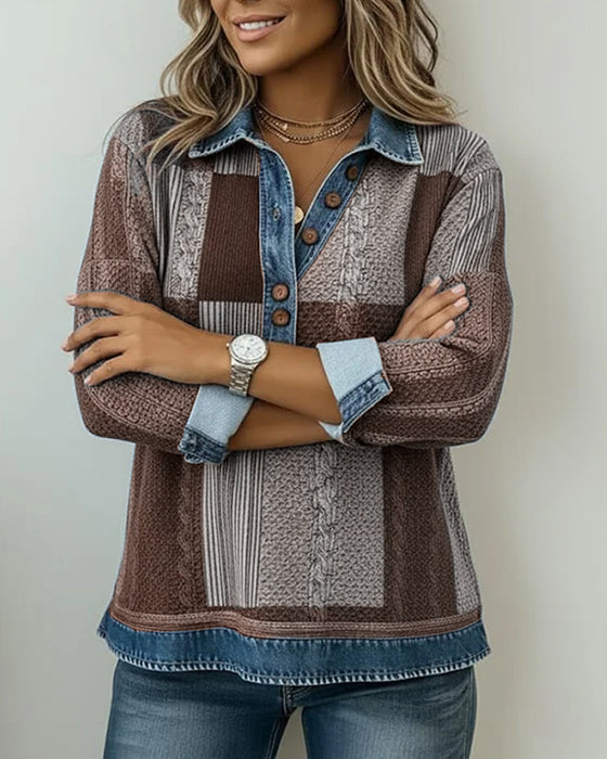 Sweatshirt Med Lange Ermer Og Fargeblokktrykk