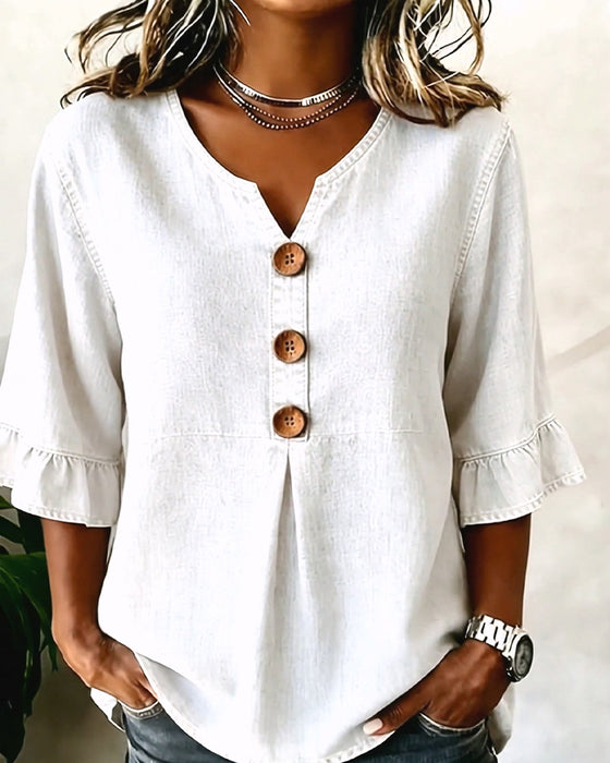 Bluse V-utringning Utsvinget Erm Denim