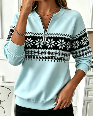 Sweatshirt Snøfnugg Trykt Halv-Zip