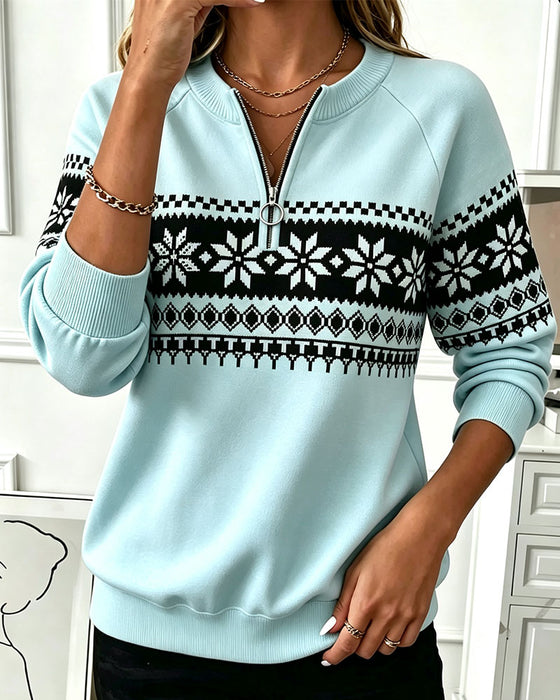 Sweatshirt Snøfnugg Trykt Halv-Zip