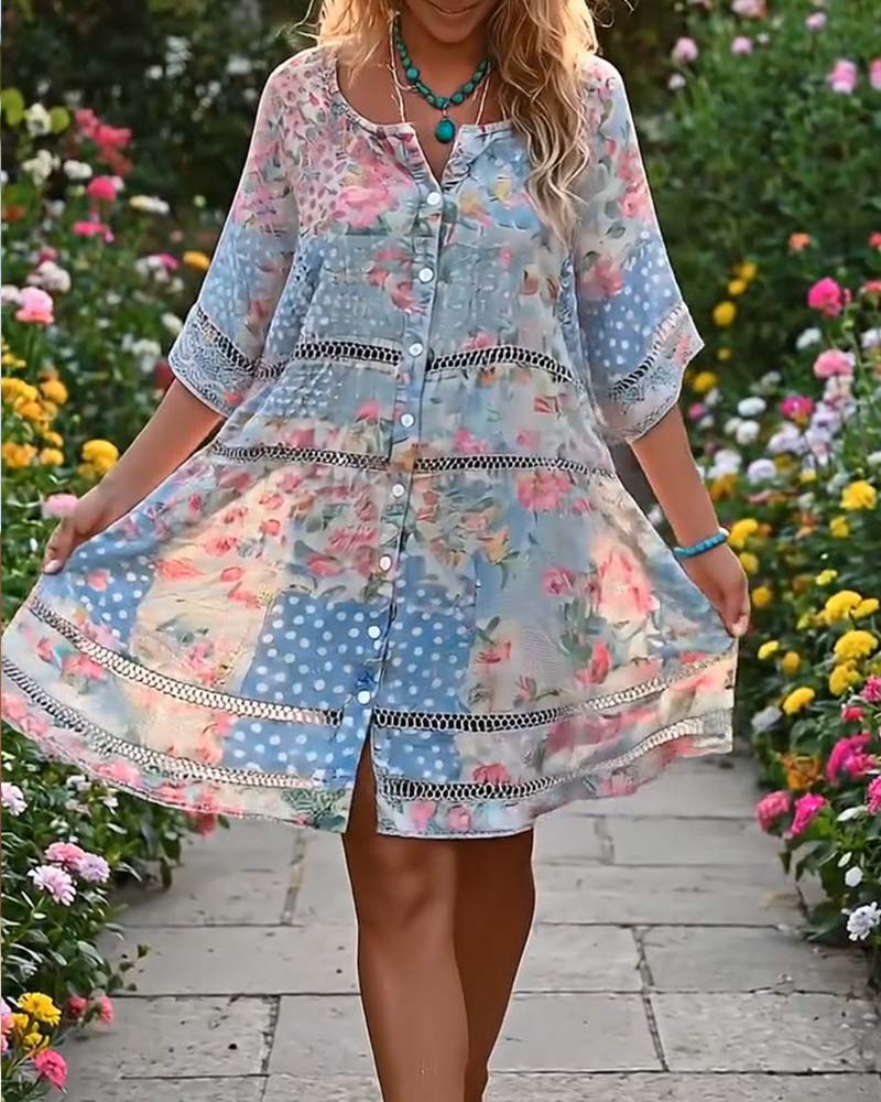 Kjole Loose Fit Blomstret Trykk