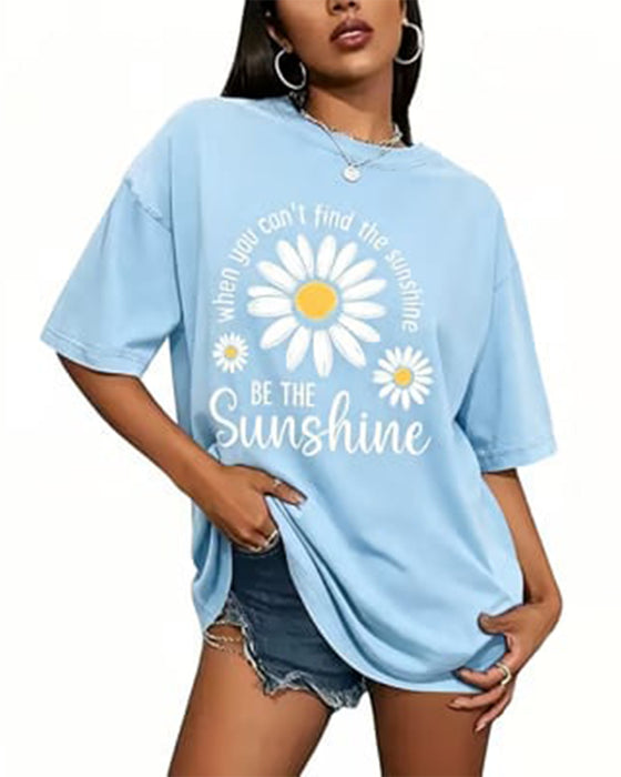 Casual T-Shirt Daisy Trykk Rundhalset