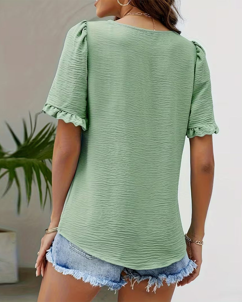 Bluse Firkantet Hals Rynket Erme