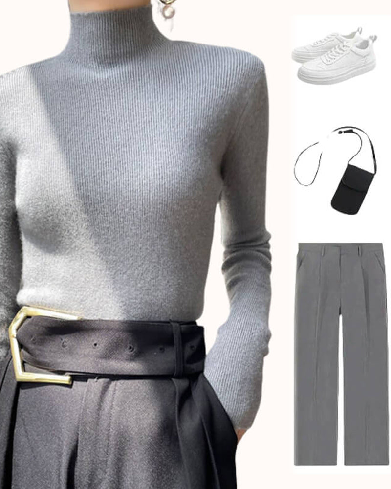 Strikket Genser Med Halvhøy Hals