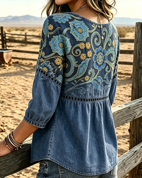 Bluse Hul Ut Trykk Vintage