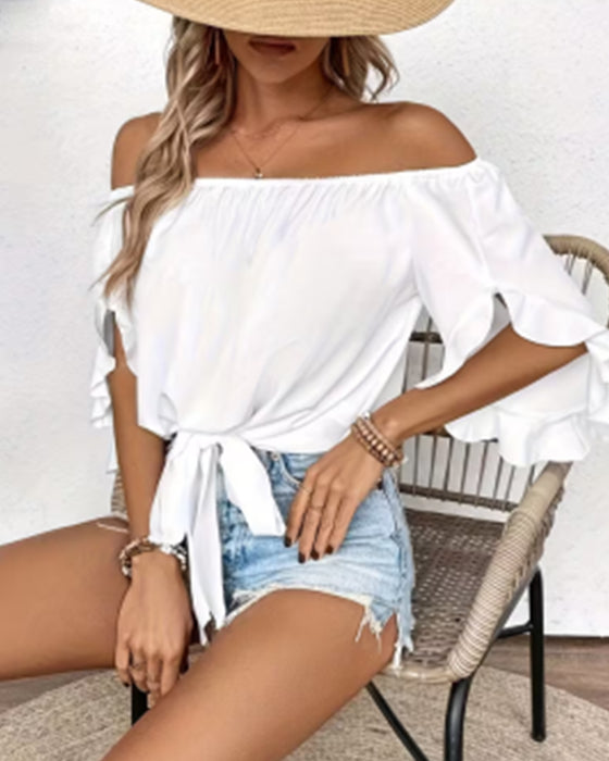 Bluse Off-Shoulder Sløyfe Skjorteerm