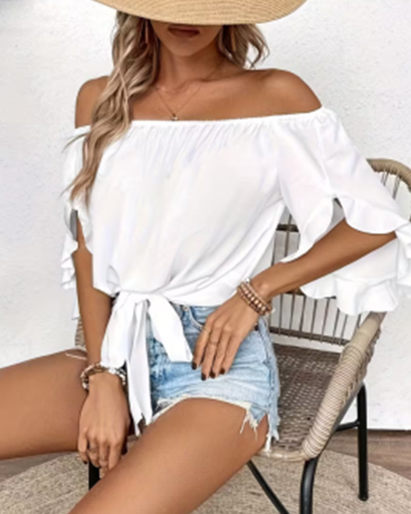 Bluse Off-Shoulder Sløyfe Skjorteerm
