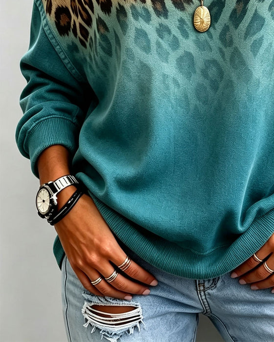 Top Gradient Off-skulder Leopard Trykk