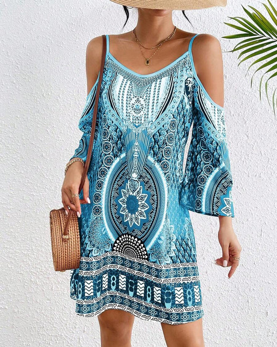 Kjole Strapless Off-the-shoulder Trykt Shift