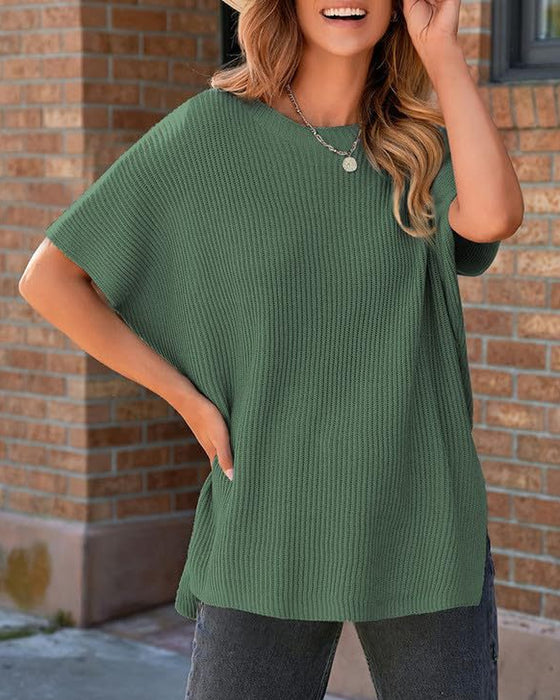 Pullover Ensfarget Rundhalset Flagermuserme