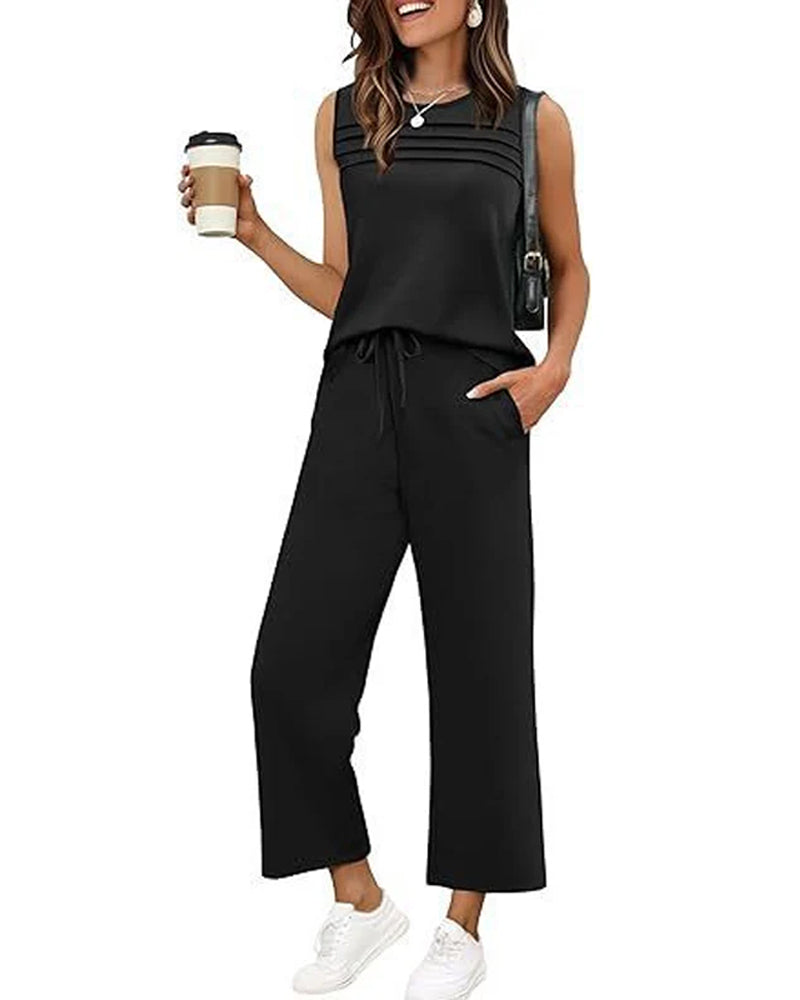 Todelt Sett Plissert Vest Topp