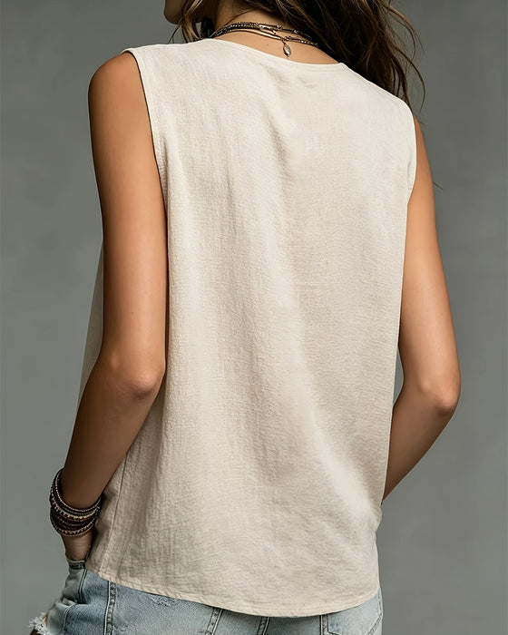 Bluse Tank-Stil Ermeløs Rynket V-Hals