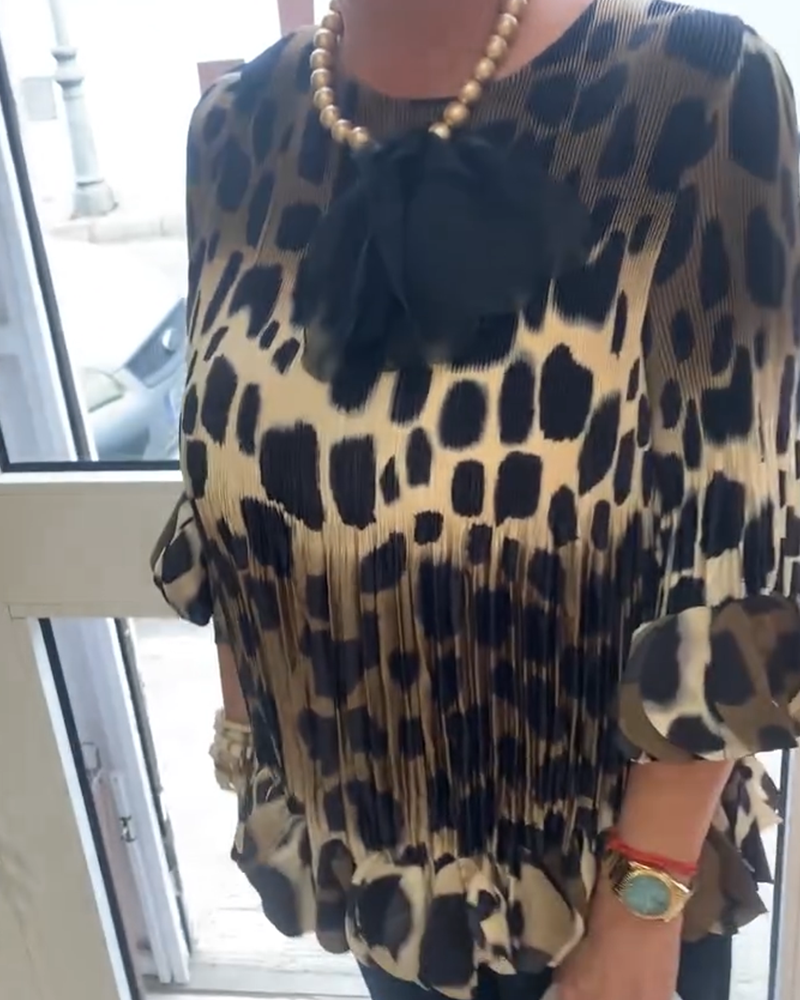 Bluse Trendy Leopardprint Plissert
