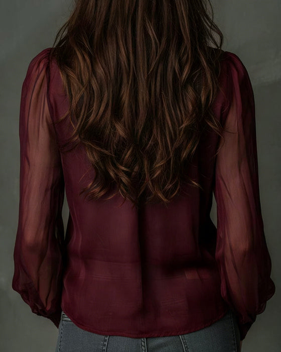 Bluse Halv-glidelås Mesh Lang-ermet