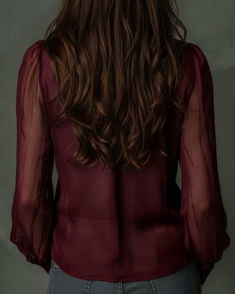 Bluse Halv-glidelås Mesh Lang-ermet