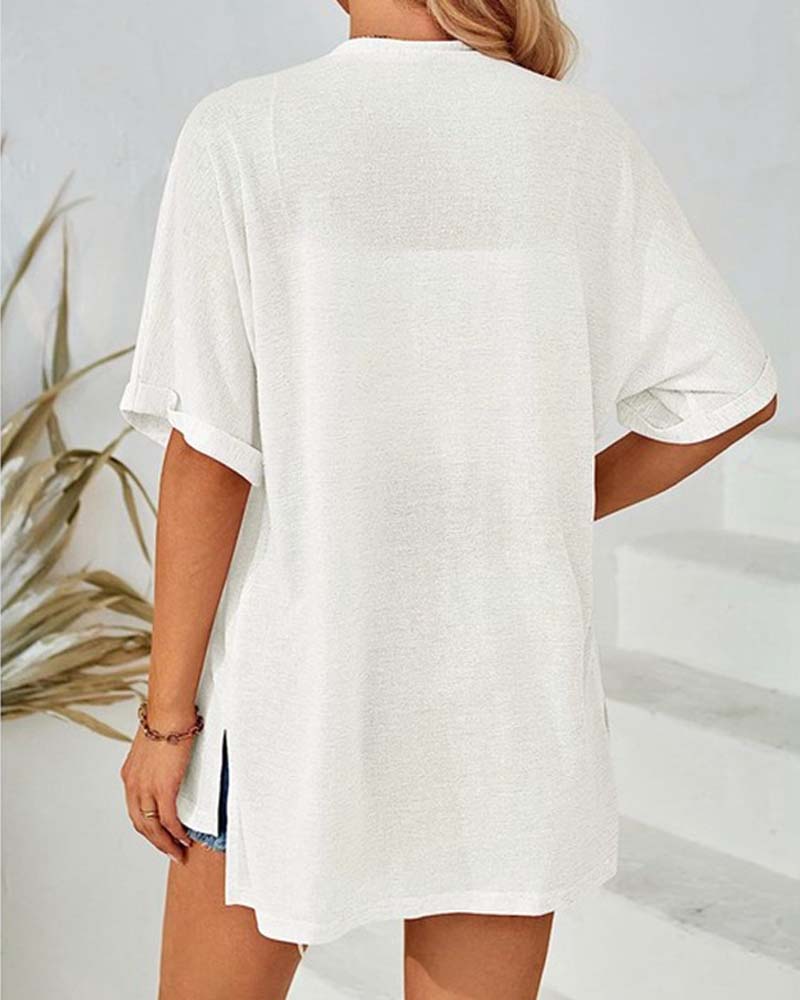 Jakke Kortsermet Avslappnet Ensfarget