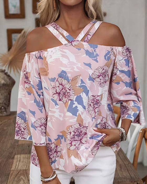 Bluse Blomstret Kors Off-Shoulder