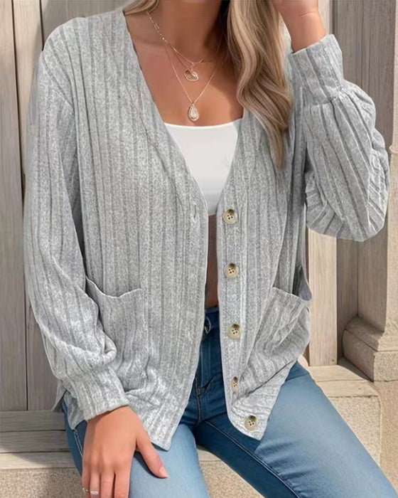 Ensfarget V-hals langermet kåpe