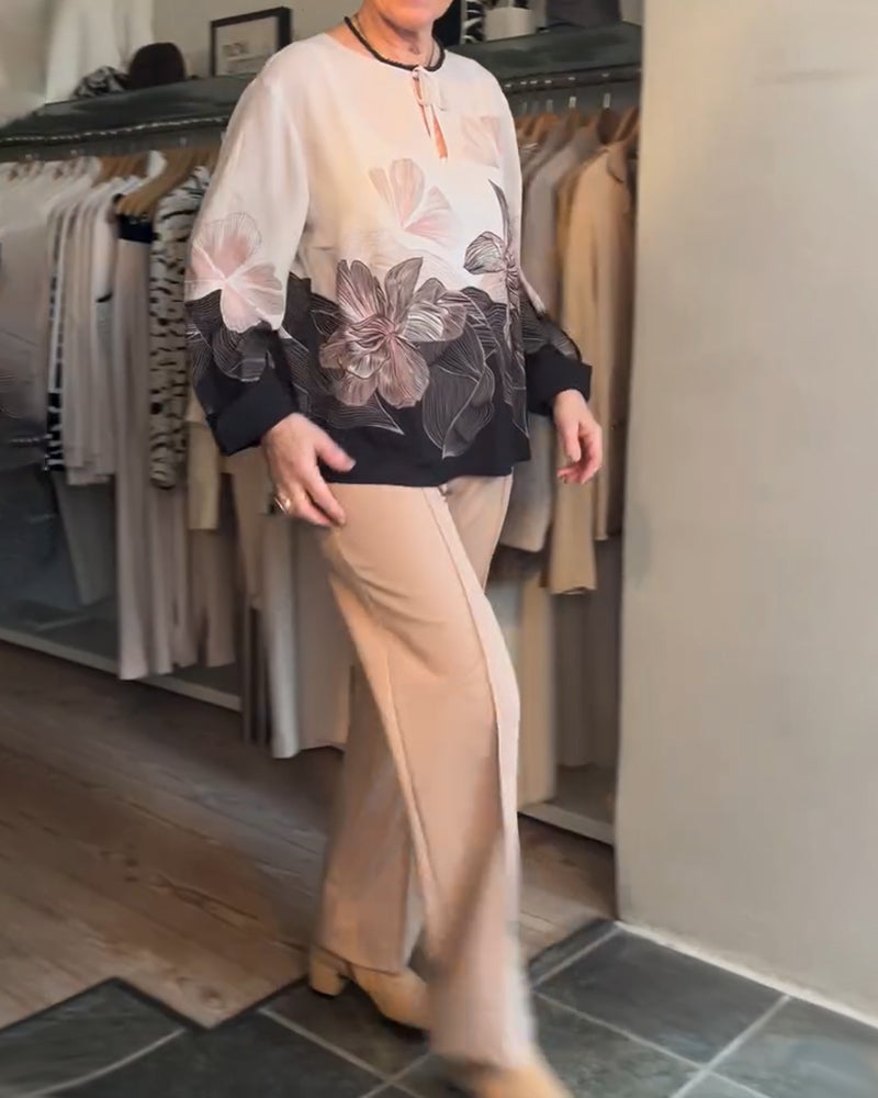 Bluse Knyte Lang Erme Plassering Trykk