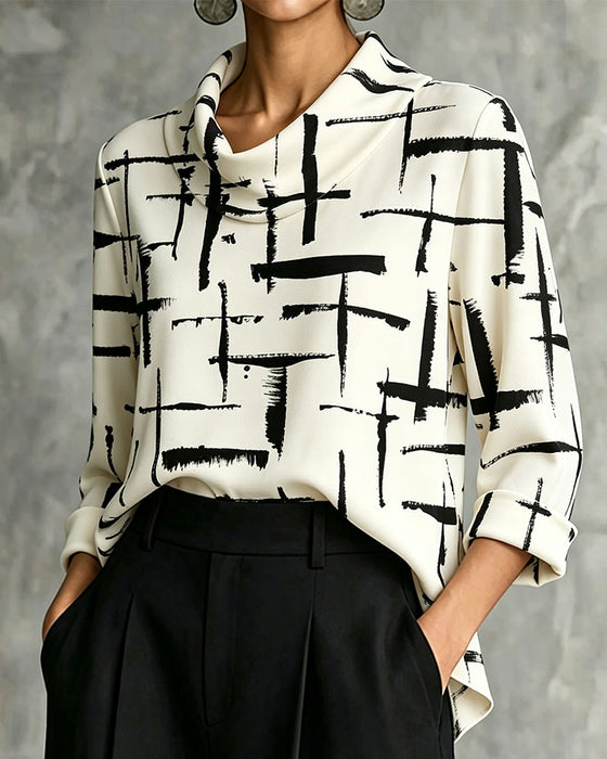 Bluse Mock Cowl Hals Kors Mønster