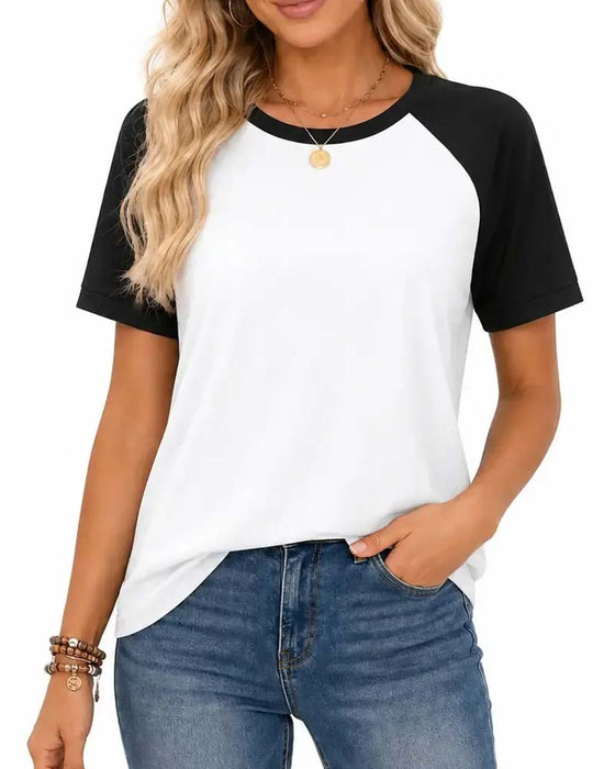 T-Shirt Rundhalset Fargeblokk Raglan Erme