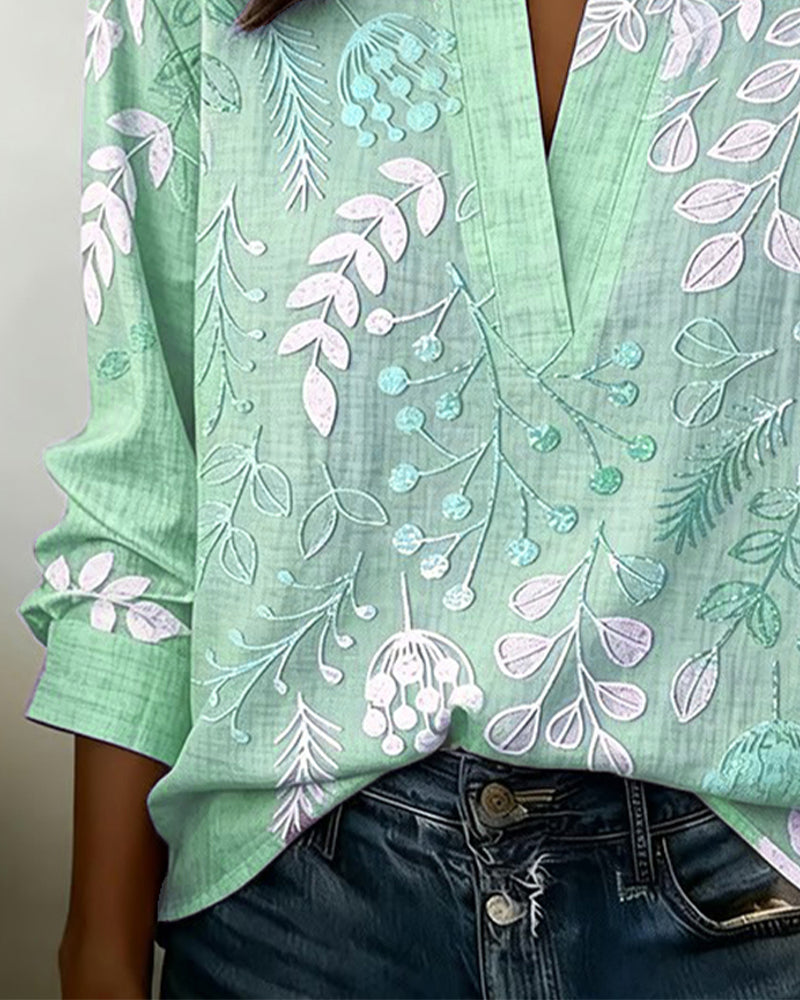 Bluse Med Blomstermønster Og Ståkrage