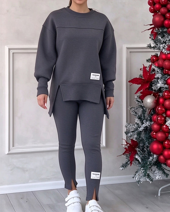 Sett Trykt Sweatshirt Og Joggebukser