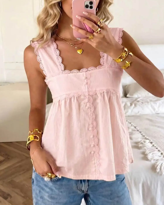 Tank Topp Solid Farge Firkantet Hals Blonde
