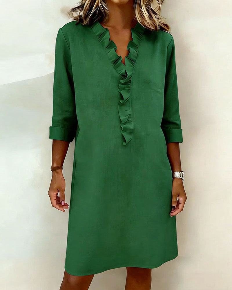 Kjole Rysjet V-Hals Ensfarget